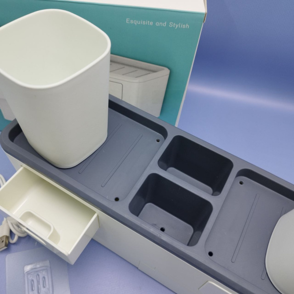 Держатель для зубной пасты и щеток, стерилизация УФ и дезинфекция Multifunctional Toothbrush / Держатель с выдвижными полками и двумя подвесными стаканчиками продажа и отгрузка коробками кор/24 шт